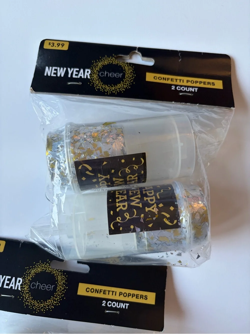 NWT Festive Happy New Year Celebration Silver Party Bottle and Confetti Poppers